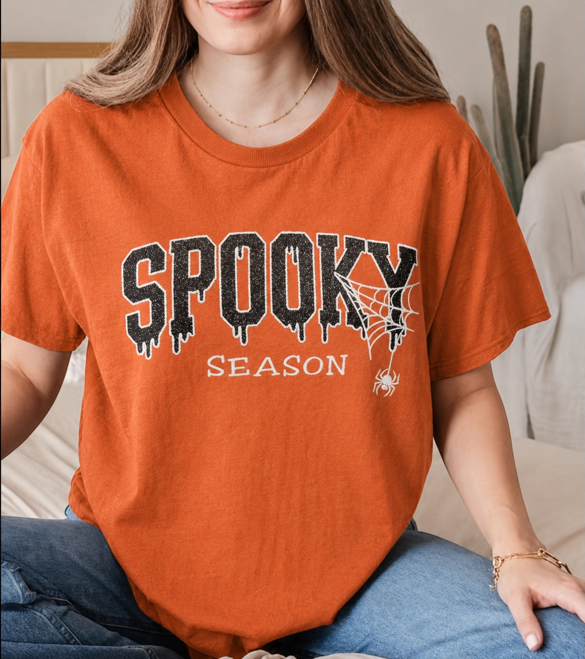 Spooky Season Embroidered Graphic Cotton T-Shirt