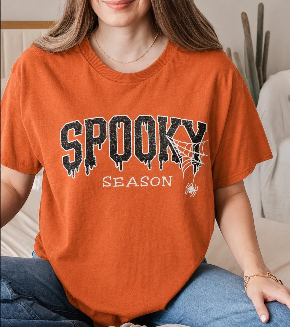 Spooky Season Embroidered Graphic Cotton T-Shirt