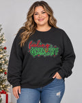 Untapped Innovations black crewneck sweatshirt with Feeling Grinchy holiday graphic in red and green glitter lettering.