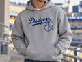 Untapped Innovations heather grey Los Angeles Dodgers graphic pullover hoodie with kangaroo pocket and drawstring hood