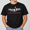 Untapped Innovations black cotton crewneck t-shirt featuring a horror movie villain graphic and a red balloon.